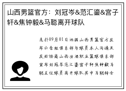 山西男篮官方：刘冠岑&范汇鎏&宫子轩&焦钟毅&马聪离开球队